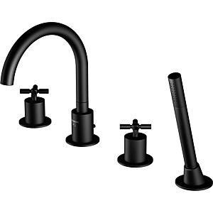 Steinberg Series 250 4-hole bath mixer 2502400S projection 192mm, with diverter, pull-out hand shower, matt black