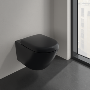 Villeroy &amp; Boch Antao wall-mounted washdown toilet 4674T0R7 horizontal outlet, with TwistFlush, Pure Black c-plus