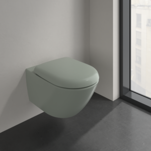 Villeroy &amp; Boch Antao wall-mounted washdown toilet 4674T0R8 horizontal outlet, with TwistFlush, Morning Green c-plus