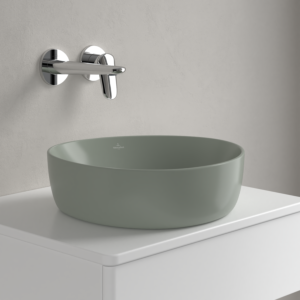 Villeroy and Boch Antao countertop washbasin 4A7240R8 40x39.5cm, asymmetrical, without overflow, morning green C-plus