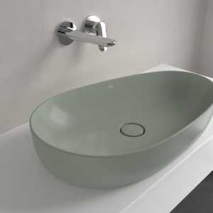 Villeroy and Boch Antao countertop washbasin 4A7465R8 65x40cm, asymmetrical, without overflow, morning green C-plus