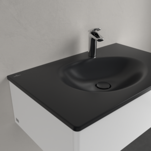 Villeroy &amp; Boch Antao vanity washbasin 800x500mm square 4A7584R7 1HL. with reduced ÜL. Pure Black cplus