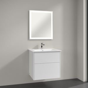 Villeroy & Boch Finero Badmöbel Set 65 cm Glossy White Waschtisch mit Waschtischunterschrank und Spiegel