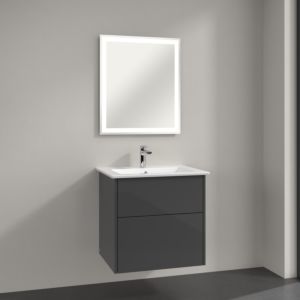 Villeroy & Boch Finero Badmöbel Set 65 cm Glossy Grey Waschtisch mit Waschtischunterschrank und Spiegel