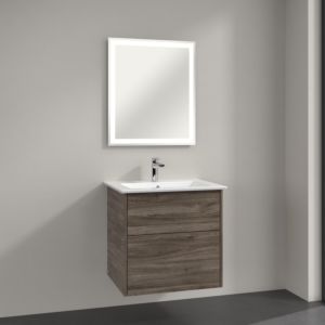 Villeroy & Boch Finero Badmöbel Set 65 cm Stone Oak Waschtisch mit Waschtischunterschrank und Spiegel