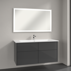 Villeroy & Boch Finero Badmöbel Set 120 cm Glossy Grey Waschtisch mit Waschtischunterschrank und Spiegel