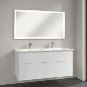 Villeroy & Boch Finero Badmöbel Set 130 cm Glossy White Waschtisch mit Waschtischunterschrank und Spiegel