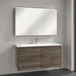 Villeroy & Boch Finero Badmöbel Set 120 cm, Stone Oak Waschtisch mit Waschtischunterschrank und Spiegelschrank