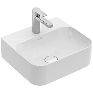 Villeroy and Boch Finion Cloakroom basin 43644CRW 43x39cm, stone white C +, 2000 tap hole, concealed overflow, ground underside