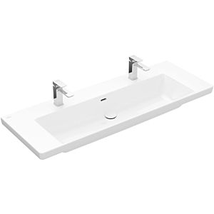 Villeroy and Boch Subway 3.0 washbasin 4A70D4RW 130x47cm, with 2 tap holes / with overflow, stone white C-plus