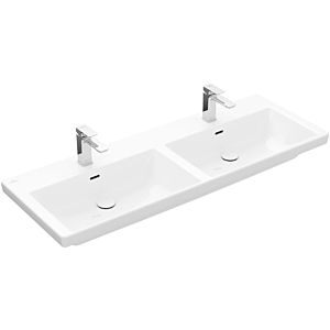 Villeroy and Boch Subway 3.0 double vanity washbasin 4A71D101 130x47cm, each with 2000 tap hole / without overflow, white
