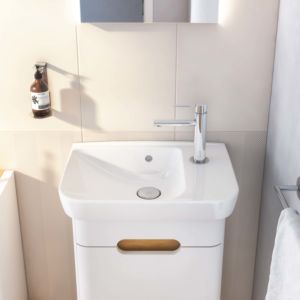 Vitra Sento Cloakroom basin 5945B003-0029 50x37.5cm, with overflow in the middle of the basin, tap hole on the right, white