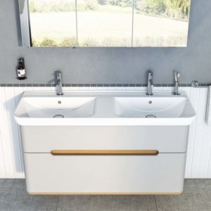 Vitra Sento double washbasin 5949B003-0001 130x48cm, 2 tap holes, 2x overflow, white high gloss