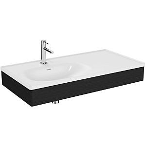 Vitra Equal washbasin set 64085 100x52cm, with furniture washbasin asymmetrical, white VC, with wooden panel black-oak structure