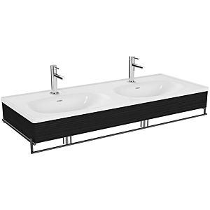 Vitra Equal ensemble de lavabo double 64097 132,5x52cm, lavabo asymétrique, blanc , porte-serviettes , avec panneau en bois de chêne noir