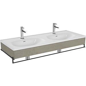Vitra Equal double vanity washbasin set 66044 132.5x52cm, asymmetrical vanity washbasin, white, towel holder, with concrete wooden panel