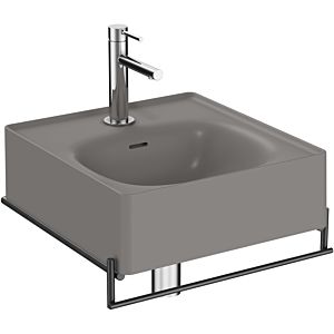 Vitra Equal Handwaschbecken-Set 66051 46,5x45,2cm, steingrau matt VC, Handtuchhalter Metall schwarz matt