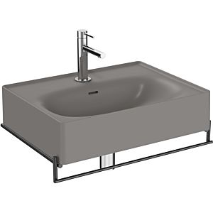 Vitra Equal set de lavabo 66052 avec lavabo 60 cm, gris pierre mat VC, avec porte-serviettes métal noir mat