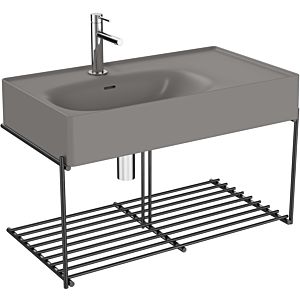 Vitra Equal set de lavabo 66055 avec lavabo asymétrique 80 cm, gris pierre mat VC, avec étagère en métal noir mat