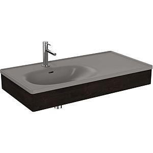 Vitra Equal washbasin set 66057 100x52cm, with asymmetric furniture washbasin, stone gray matt, with elm wooden panel