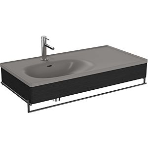Vitra Equal washbasin set 66058 102.5x52cm, with asymmetric furniture washbasin, stone grey, with black-oak wooden panel