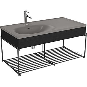 Vitra Equal washbasin set 66060 102.5x52cm, furniture washbasin asymmetrical, stone gray matt, with black-oak wooden panel