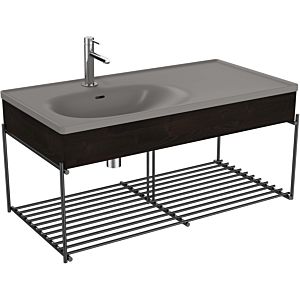 Vitra Equal washbasin set 66061 102.5x52cm, furniture washbasin asymmetrical, stone gray matt, with wooden panel elm
