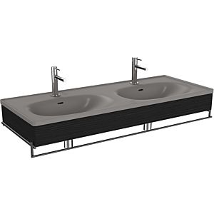Vitra Equal double lavabo pour meuble 66064 132,5x52cm, lavabo pour meuble asymétrique, gris pierre mat, avec panneau en bois de chêne noir