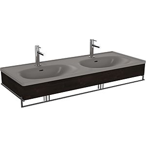 Vitra Equal ensemble de lavabo double 66065 132,5x52cm, lavabo asymétrique, gris pierre mat, avec panneau en bois d&#39;orme