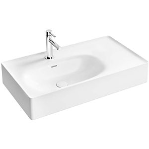 Vitra Equal lavabo 7242B403-0001 80x45cm, trou de coulée / fente de trop - plein, le bassin à gauche, le plateau de droite, blanc haute brillance VC