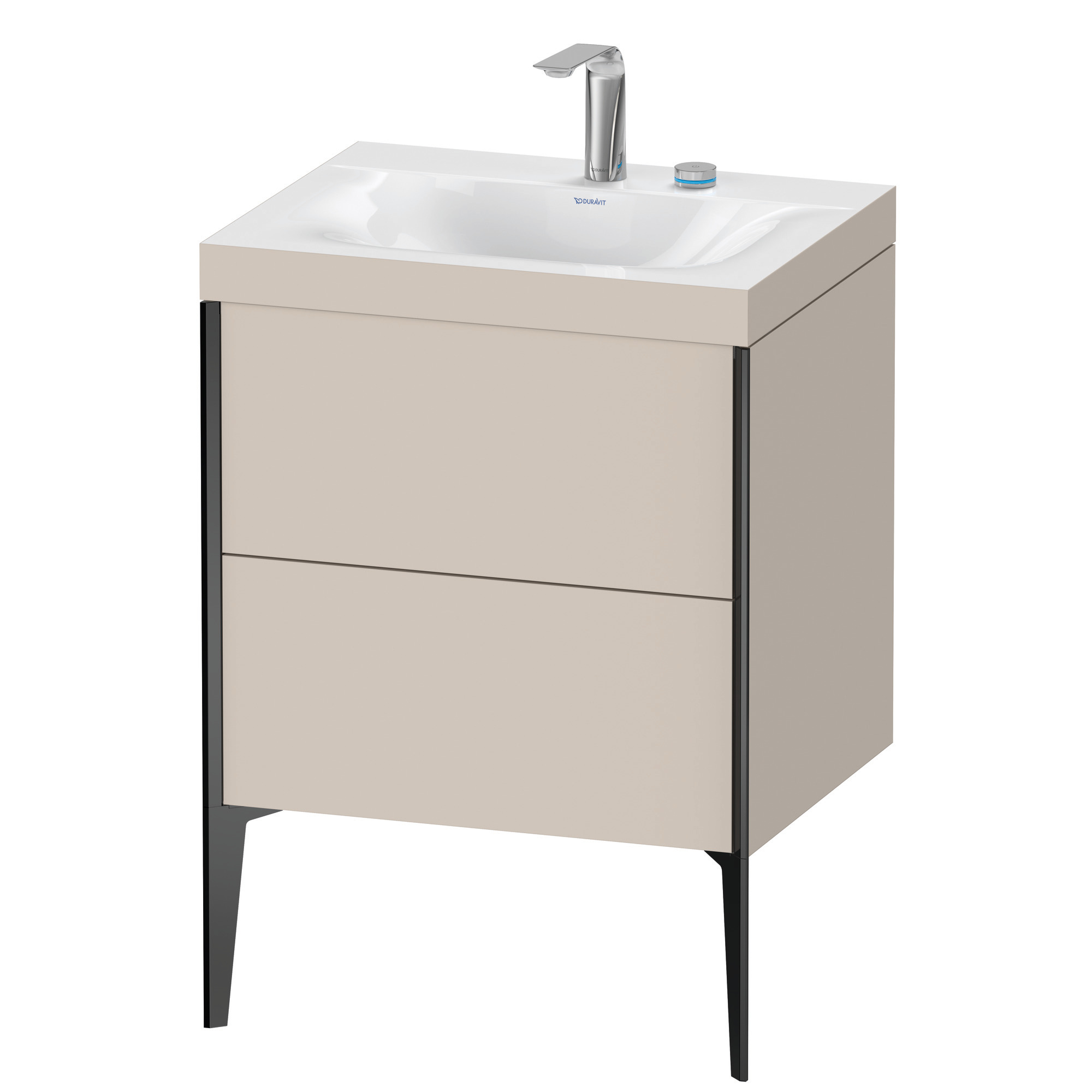 XViu Duravit vasque XV4709EB291C 60x48cm, 2 coulissants, 2 trous pour robinetterie, noir mat, Cadres C, taupe mat 2