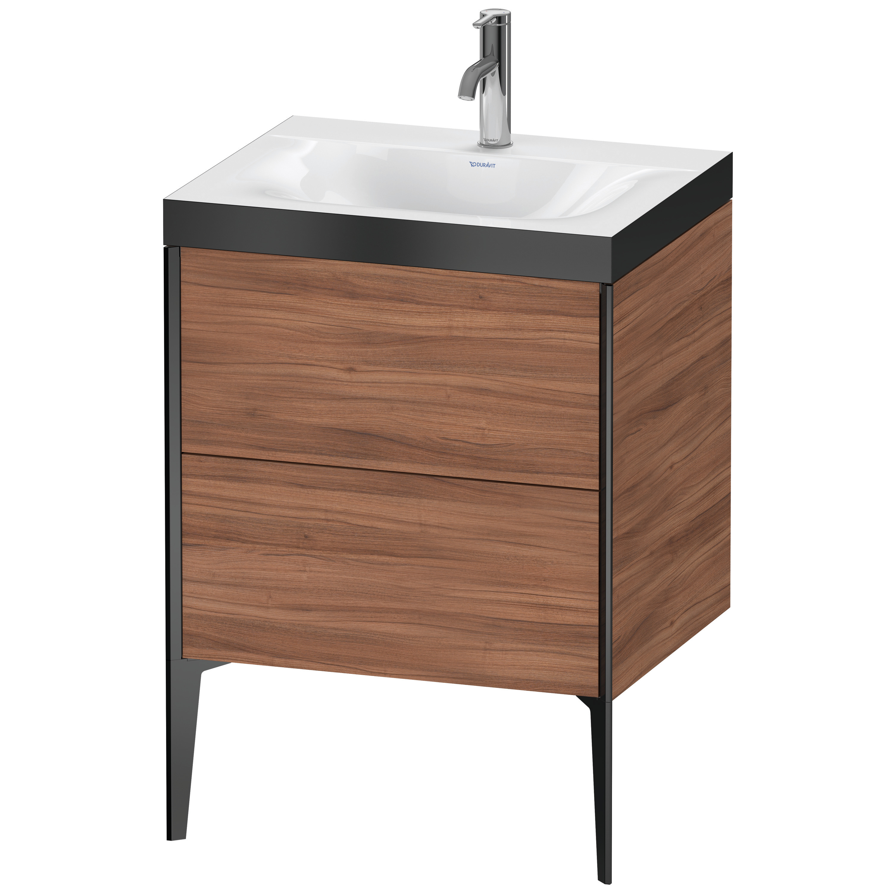Duravit XViu Table de toilette XV4709OB279P 60x48cm, 2 2000 - out, Match2 trou de coulée, noir mat, Cadres P, noyer naturel 2