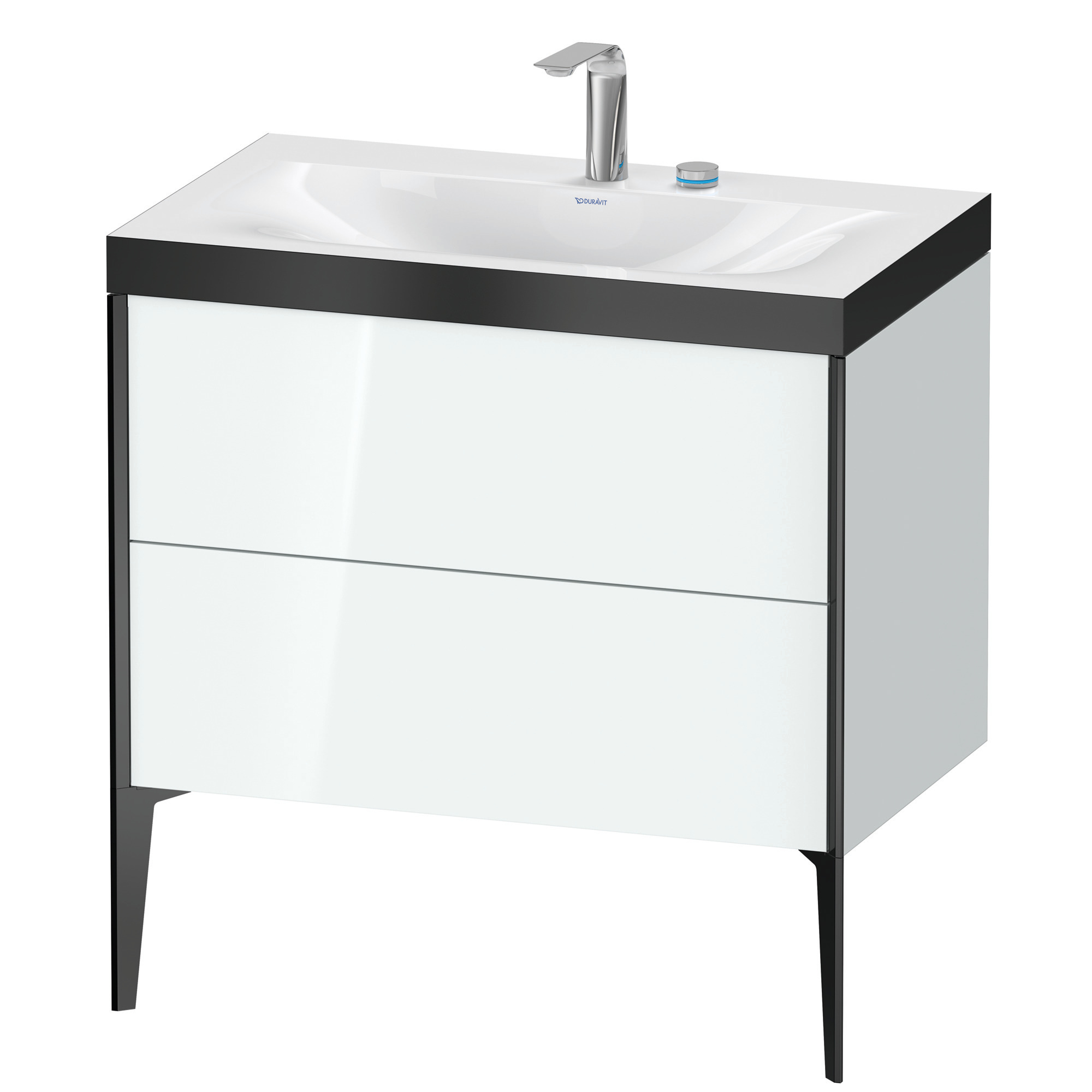 XViu Duravit vasque XV4710EB285P 80x48cm, 2 coulissants, 2 trous pour robinetterie, noir mat, Cadres P, blanc brillant 2