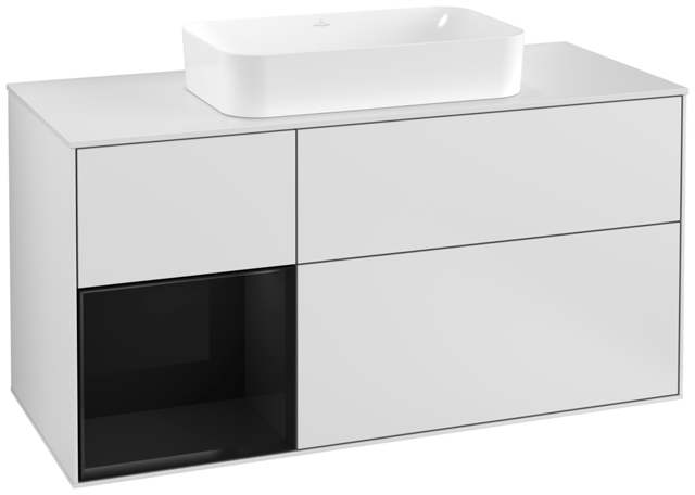 Villeroy und Boch Villeroy et Boch Finion Villeroy et Boch F291PHMT 120cm, plaque de finition blanc mat, étagère à gauche Glossy Black Lacquer , laqué blanc mat 2