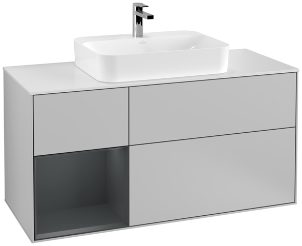 Villeroy und Boch Villeroy et Boch Finion Villeroy et Boch F411HGGJ 120cm, plaque de recouvrement blanc mat, étagère gauche Midnight Blue Matt Lacquer , gris clair mat 2