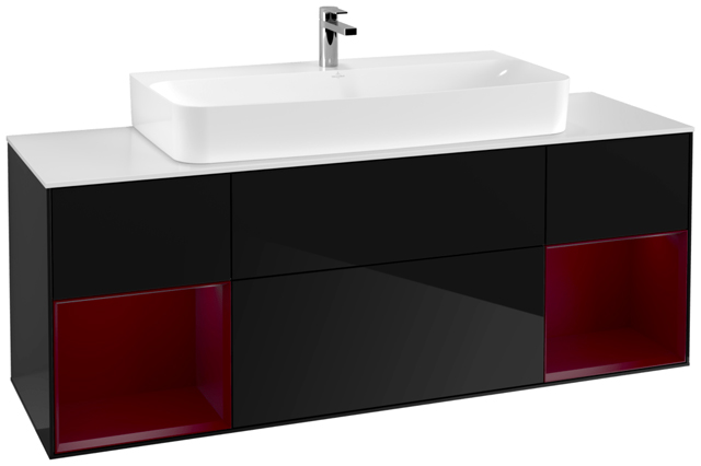 Villeroy und Boch Villeroy et Boch Finion Villeroy et Boch G211HBPH 160cm, plaque de finition blanc mat, Emotion, étagères Peony laqué mat, Glossy Black Lacquer 2