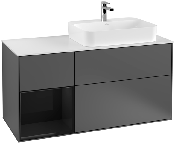 Villeroy und Boch Villeroy et Boch Finion Villeroy et Boch G391PHGK 120cm, plaque de finition blanc mat, Emotion, étagère à gauche Glossy Black Lacquer , anthracite mat 2
